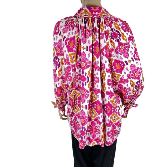 Christian Siriano V Neck High Low Tunic Top Pink Orange Long Tie Sleeves - Picture 5 of 9